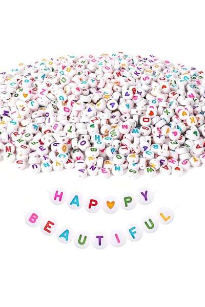 Choice1 500pcs 500/1000 PCS White Circular Colored Letter Acrylic Bead, Jewel...