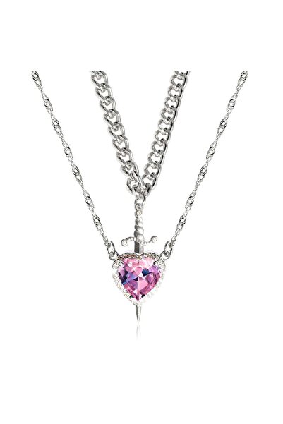Choice قلادة فضية وردية اللون على شكل قلب وسيوف من مسلسل "سنو وايت والصياد" ل...
