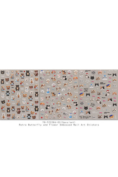 Choice ملصقات أظافر فنية منقوشة برسومات كرتونية لطيفة مكونة من 3 قطع - رائعة