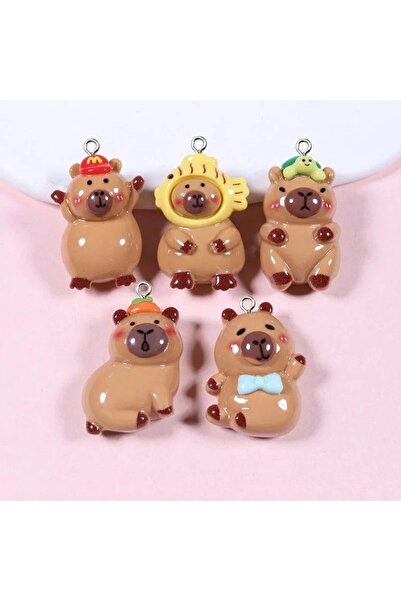 Choice 10 قطعة مزيج 10 قطعة Kawaii الكرتون كابيبارا الراتنج السحر لامعة فلاتباك الحيوان أقراط المفاتيح المعلقات