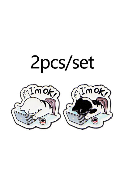 Choice 3 دبابيس مطلية بالمينا عليها اقتباسات "أنا بخير!"، دبابيس على شكل قطط تعمل على الكمبيوتر، شارة على حقيبة الظهر، إكسسوارات ملابس.