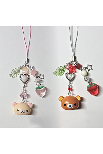 Miniso set Cute Bell Bear Pendant Matching Phone Charms Keychains Y2K Handmad...