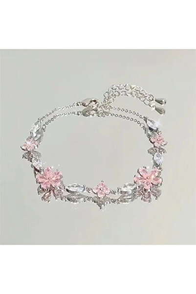 Choice YA4605-2 أساور زهر الكرز الكريستالية الوردية اللامعة بطول 18 سم للنساء...