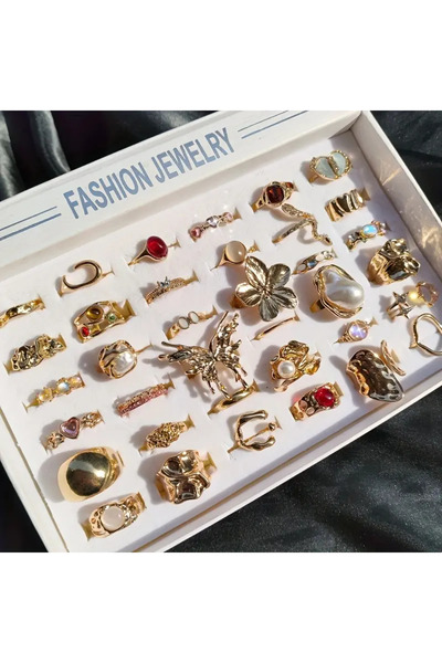 Choice مجموعة خواتم مفتوحة قابلة للتغيير من 10 قطع ذهبية اللون 10/20/30 قطعة من اللؤلؤ الصناعي للنساء