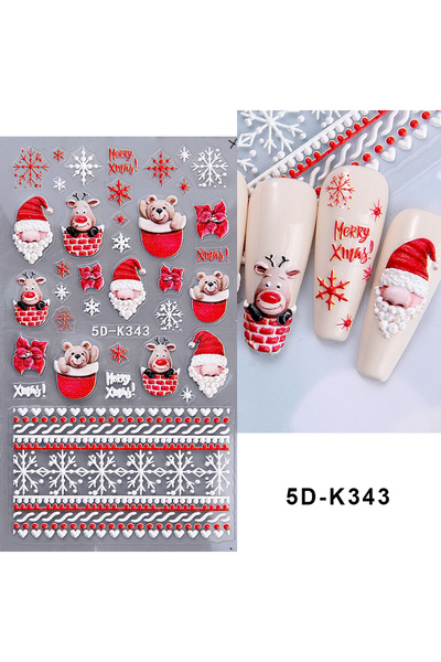 Choice ملصقات أظافر سانتا كلوز 5D-K343 واقعية ثلاثية الأبعاد، رقاقات الثلج، ش...