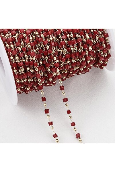 Choice سلسلة نحاسية من خرز مكعب كريستال بطول متر واحد باللون الأحمر - لون ذهب...