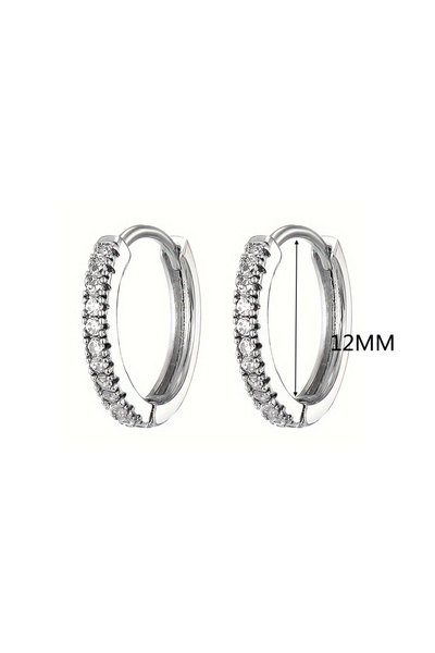 Choice 12mm silver 1pair Exquisite Synthetic Zircon Decor Hoop Earrings, Fash...