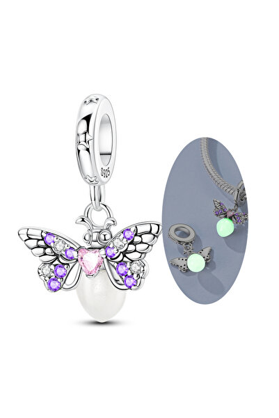 Choice KTC1741 925 فضة استرلينية خرز قلادة يراعة فراشة مضيئة سحر يناسب سوار ا...