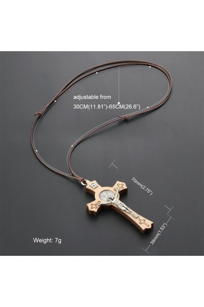 Choice قلادة على شكل صليب من خشب طبيعي على شكل صليب القديس بنديكت مع سلاسل حب...