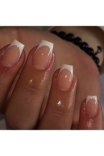 Choice أظافر فرنسية قصيرة بسيطة باللون الأبيض، 24 قطعة، مع جيلي واحد ومبرد أظ...