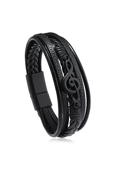 Choice سوار جلدي للرجال بطول 21 سم، يحمل رمزًا موسيقيًا، سوار رجالي إبداعي عت...