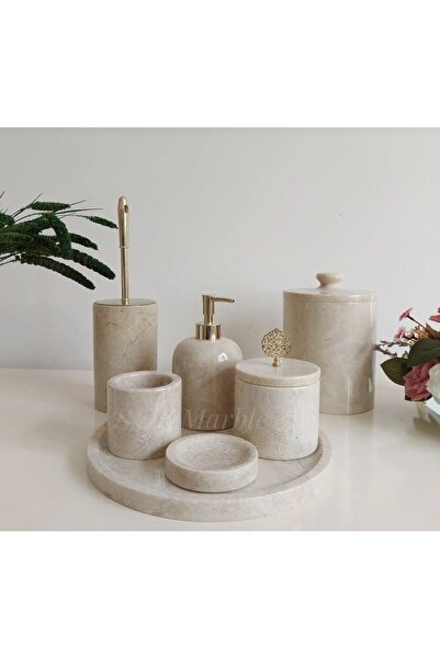 ozbience Bej doğal mermer banyo seti, şıklık ve zarafet için ideal seçim
