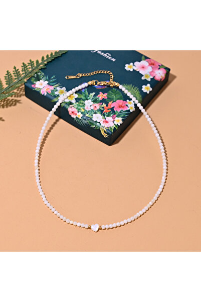 Choice white Mother of Pearl Beads Heart Choker Fashion Dyed Natural Shell Necklace for Women Stainless Ste