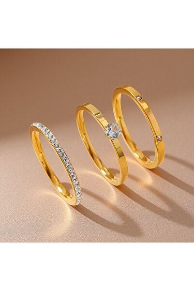 Choice مجموعة Yupsk من 7 خواتم ذهبية مكونة من 6 قطع/3 خواتم من الفولاذ المقاوم للصدأ للنساء بتصميم أنيق مرصع بالزركون