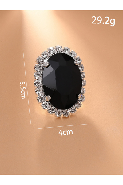 Choice خاتم بيضاوي أسود مطلي بالفضة جديد، خاتم بسيط الفتحة قابل للتعديل، خاتم...