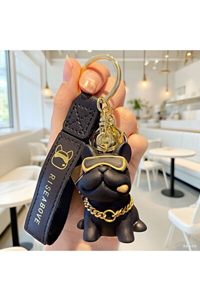 Choice سلسلة مفاتيح رائعة من الراتنج الأسود مقاس 6 سم على شكل كلب بولدوغ، قلادة على شكل جرو لطيف، سلسلة مفاتيح حقيبة مدرسية للسيارة، رائعة