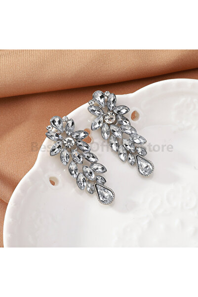 Choice أقراط أنيقة بيضاء بتصميم عتيق، مرصعة بأحجار الراين الزرقاء المقلدة، مث...