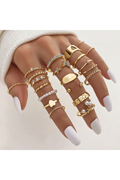 Choice مجموعة خواتم الفراشة الذهبية المكونة من 22 قطعة، مع مجموعة خواتم الحب ...