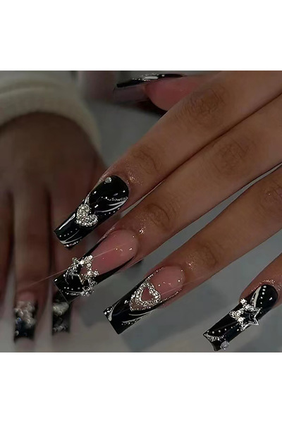 Choice 24 قطعة/صندوق واحد من رقعة أظافر سوداء فرنسية رائعة وجميلة من Love Sta...