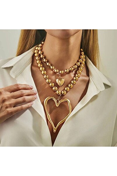 Choice قلادة ذهبية اللون من PuRui بتصميم قلب كبير عتيق مبالغ فيه، سلسلة من ال...