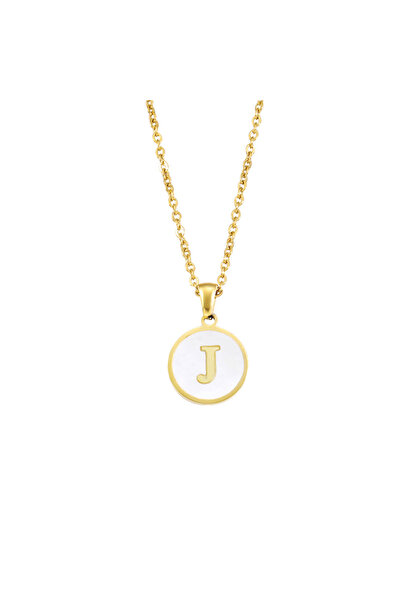 Choice قلادة حرف أبجدي A-Z باللون الأبيض من المينا البسيط J مخصصة للنساء.