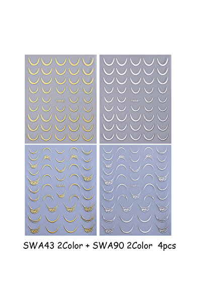 Choice SWA43 SWA90-4 قطع 2/4 قطع ملصقات أظافر هلالية ذاتية اللصق بتصميم خط مخ...