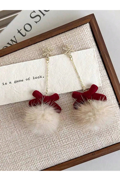 Choice أقراط على شكل كرة بوم بوم طويلة على شكل كرة بوم بوم لطيفة على شكل ندفة ثلج على شكل أيل مجوهرات أنيقة رائعة لعيد الميلاد للنساء