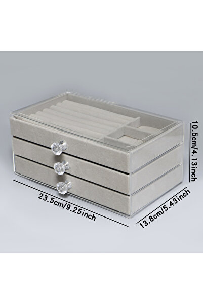 Choice صندوق مجوهرات من الفلانل الرمادي عالي السعة (3 طبقات) - مثالي لتخزين ا...