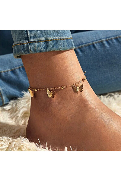 Choice 5153801JCE 1-3 قطع سلسلة معدنية بسيطة على شكل فراشة خلخال للنساء قابل للتعديل متعدد الطبقات عتيق M