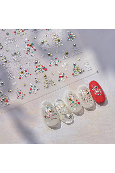 Choice 1 قطعة ملصقات أظافر عيد الميلاد الفاخرة كريستال الماس الكرتون الدب شجرة الظهر الغراء ملصق فن الأظافر...