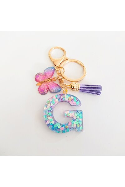 Choice G Fashion butterfly fringe initial keychain Drop glue Blend sequin A-Z...