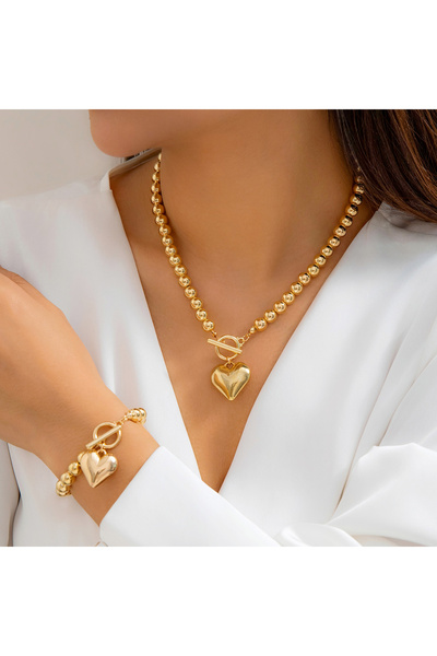 Choice Gold Color 2Pcs Creative Punk Big Love Heart OT Buckle Pendant Choker ...