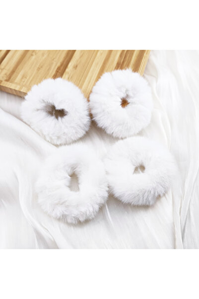 Choice 4 قطع من حبل شعر فرو الأرنب الأبيض الشتوي، ربطات شعر قطيفة لطيفة، ربطا...