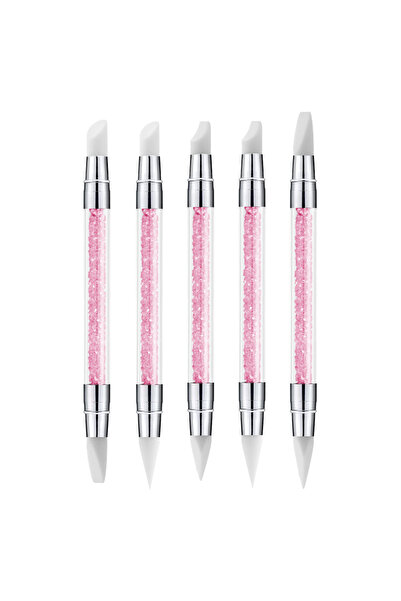 Choice مجموعة من 5 قطع B 1/5 قطع من أقلام نحت فن الأظافر ذات الطرف المزدوج من السيليكون وأدوات فن الأظافر المصنوعة من أحجار الراين من السيليكون