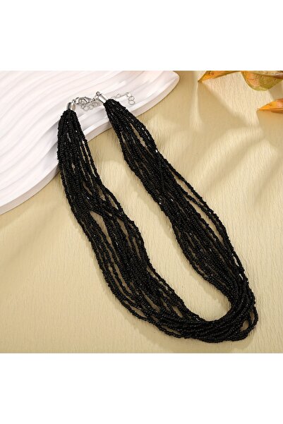 Choice قلادة سوداء رائعة متعددة الطبقات من الخرز الزجاجي البوهيمي - Vibrant V...