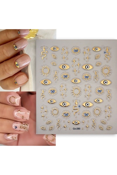 Choice قطعة واحدة من ملصقات أظافر عين الشيطان من رقائق الذهب المنقوشة على شكل...