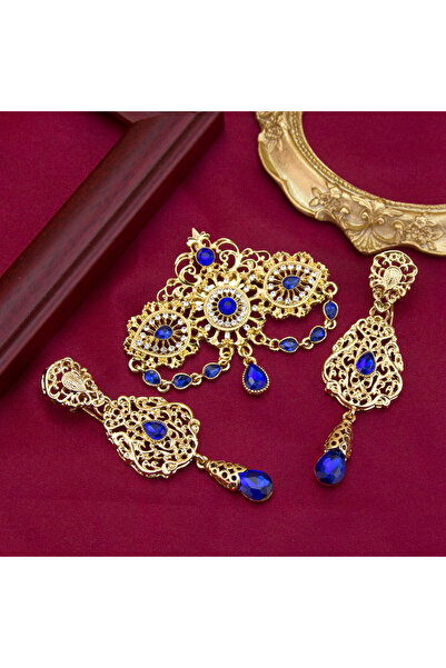 Choice NVS777TZ142blue Gold Color Moroccan Jewelry Caftan Brooch Earring Sets...