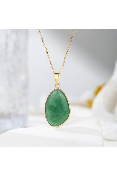 Choice قلادة غير منتظمة من حجر الأفينتورين الأخضر، قطعة واحدة من الحجر الطبيع...