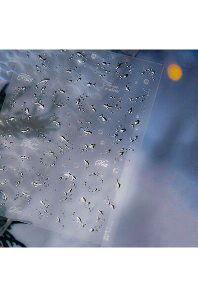 NAILFYOU TO5110S ليزر فضي نجمة محيط دولفين حوت سرب من الأسماك فقاعات البحر ال...