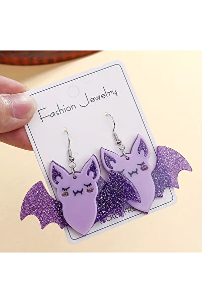 Choice أقراط خفاش هالوين مرعبة، بنفسجية لامعة، بنية اللون | تصميم أكريليك متش...