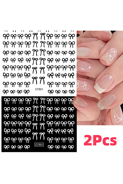Choice black-white-2pcs 2Pcs 3D Black White Mini Bowknot Nail Stickers Pink/R...