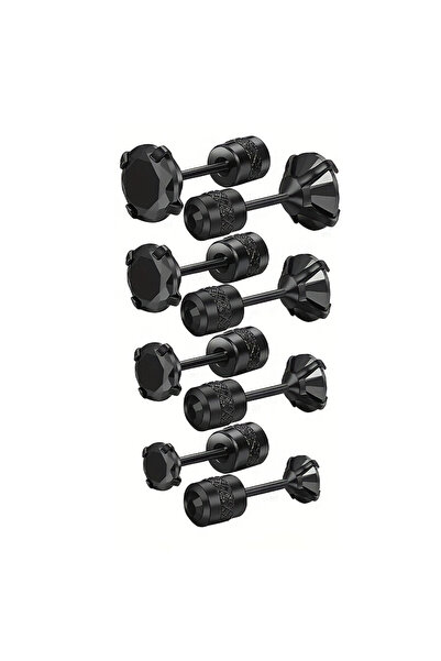 Choice 4mm Round Black CZ-2 1 Pair Stainless Steel Black Round Square Cubic Z...