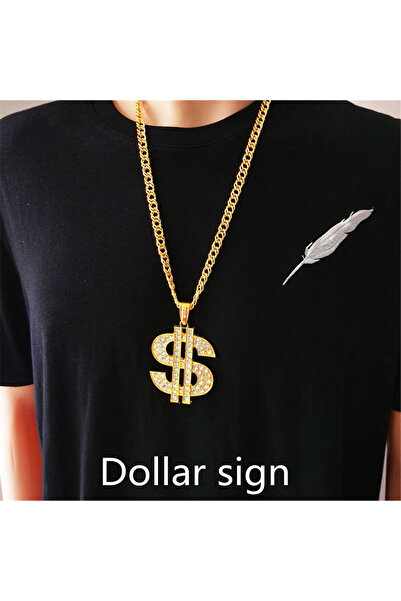Choice قلادة هيب هوب ذهبية اللون بتصميم علامة الدولار، مصنوعة من الأكريليك ال...