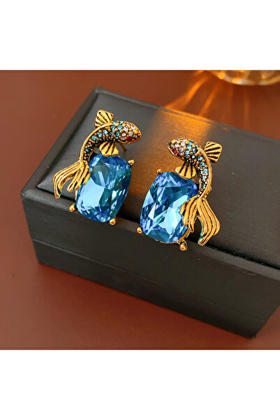 Choice WE2034-1 أقراط مربعة الشكل مرصعة بأحجار الراين للنساء بتصميم سمكة عتيق...