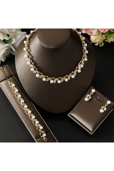 Choice ZT9248-طقم مجوهرات نسائي ذهبي مكون من 4 قطع مع قلادة من أحجار الراين و...