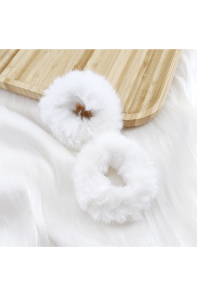 Choice قطعتان من حبل شعر فرو الأرنب الأبيض الشتوي، ربطات شعر قطيفة لطيفة، ربط...