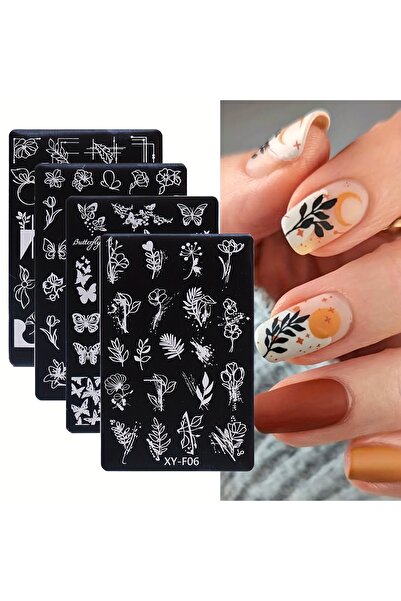 Choice XY-F03 06 15 21 4 قطع زهور بسيطة ورقة فن الأظافر لوحة ختم فراشة إطار ا...