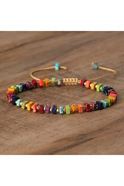 Choice سوار ذهبي متعدد الألوان 16.5 سم، قطعة واحدة، بوهيمي 4 مم، من حجر اليشب...