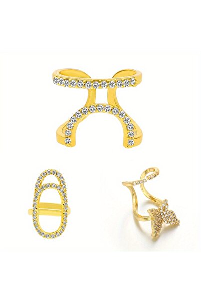 Choice 3pcs 3Pcs Butterfly Nail Ring Set for Women Gold Color Shiny Zircon Na...