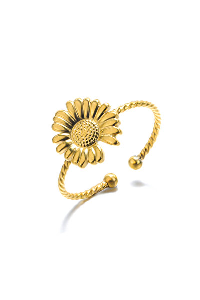 Choice خواتم JZ3111G-2 من الفولاذ المقاوم للصدأ قابلة للتغيير على شكل زهرة كبيرة للنساء باللون الذهبي على شكل زهرة عباد الشمس